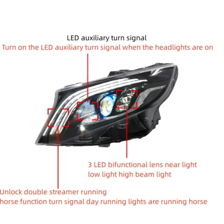 Suitable for VITO Headlight Assembly V Class Vito Modified  LED Running Light Water Steering V260 W447